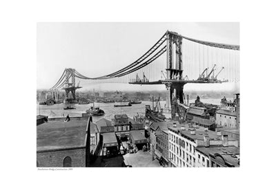 Manhattan Bridge Construction, 1909 | Vintage NYC Wall Art Print - 13 x 19 inch
