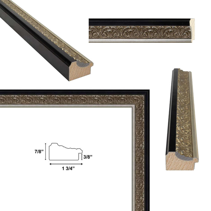 32x48 Frame Floral Antique Silver With Black Lip Picture Frame