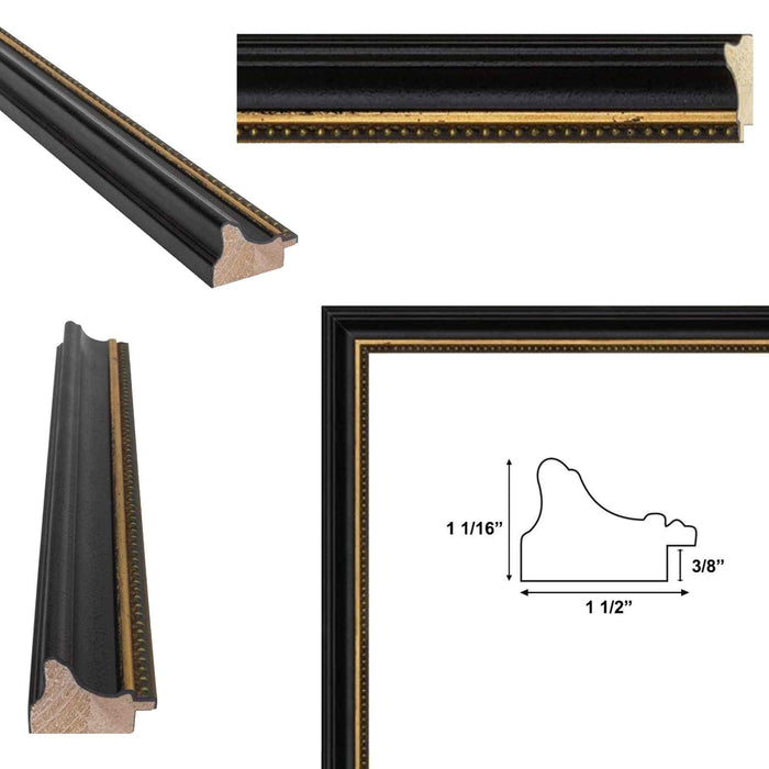32x48 Frame Modern Black Scoop With Gold Bead Picture Frame