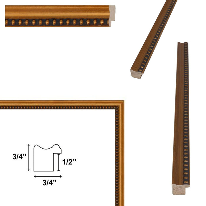 32x48 Frame Narrow Bead Antique Gold Picture Frame