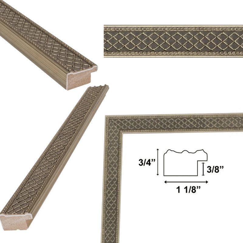 30x40 Frame Slim Cris Cross Gothic Aged Antique Silver Picture Frame