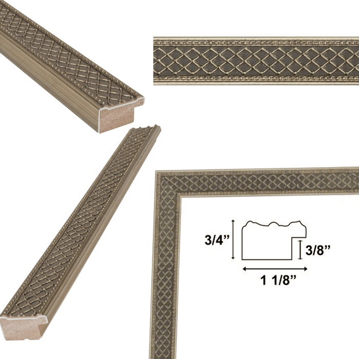 20x40 Frame Slim Cris Cross Gothic Aged Antique Silver Picture Frame