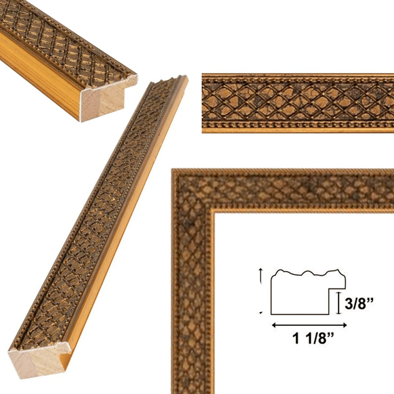 30x40 Frame Slim Cris Cross Gothic Antique Gold Picture Frame