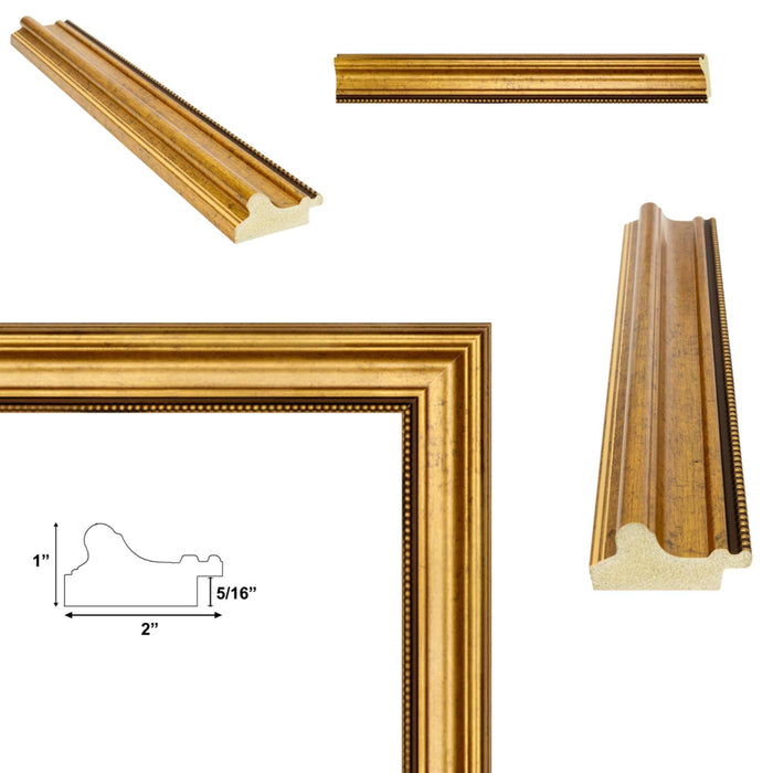 32x48 Frame Vintage Scoop Antique Gold Bead Picture Frame