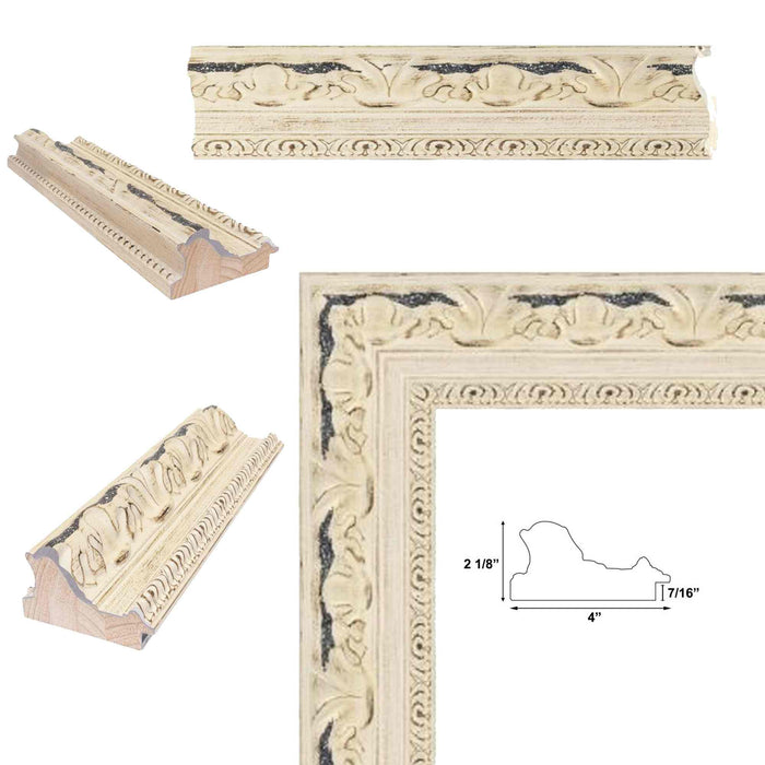 32x48 Frame Wide Alabaster White Wash With Charcoal Picture Frame