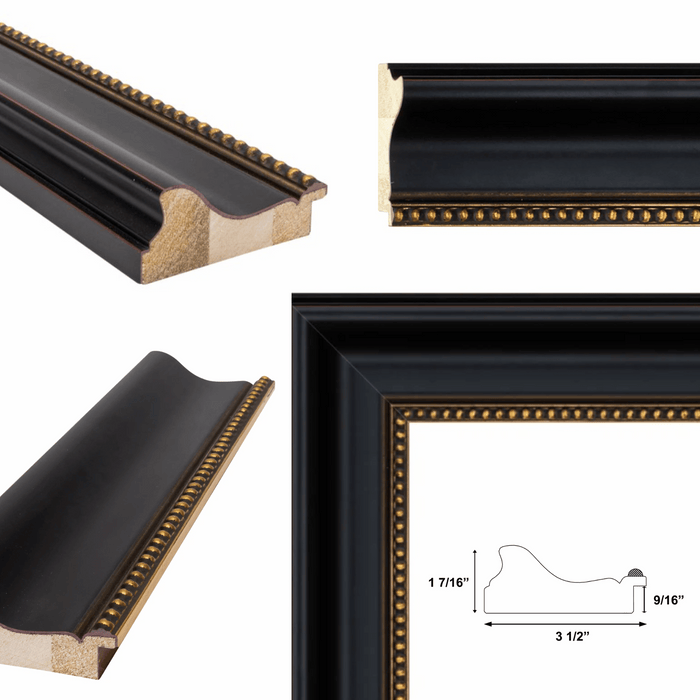 32x48 Frame Wide Black Scoop With Gold Bead Picture Frame