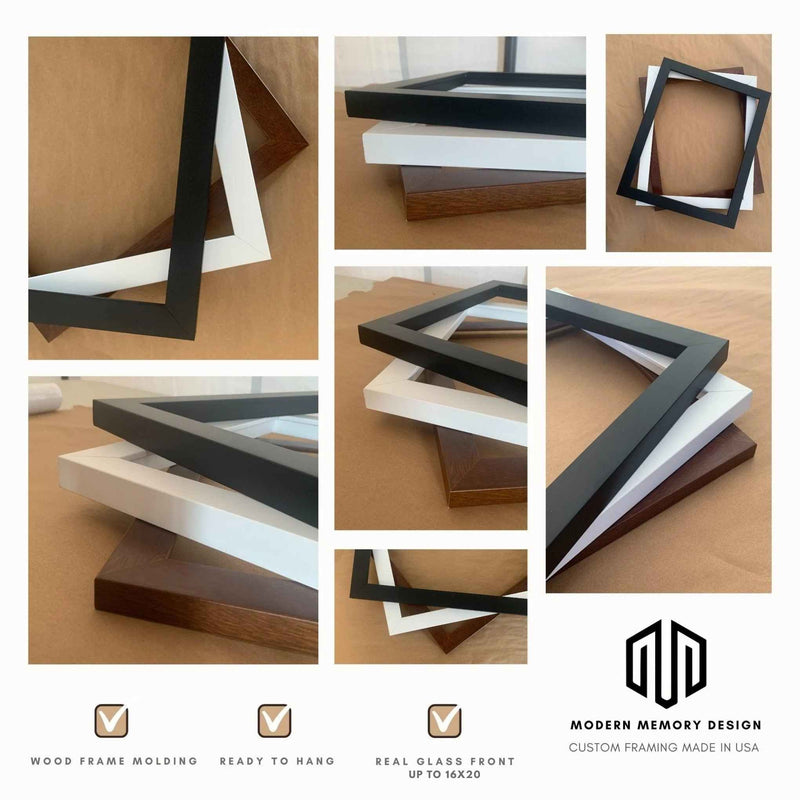 The image is a collage of various framed artworks, showcasing different types of frames and their designs.
