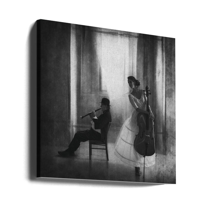 Pause for cello by Roswitha Schleicher-Schwarz Square Canvas Print Art for Modern Home Decor. Decorate your office or living room with canvas artwork