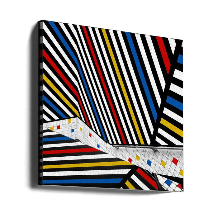 Mondriaan coloured hall by Huib Limberg Square Canvas Print Art for Modern Home Decor. Decorate your office or living room with canvas artwork