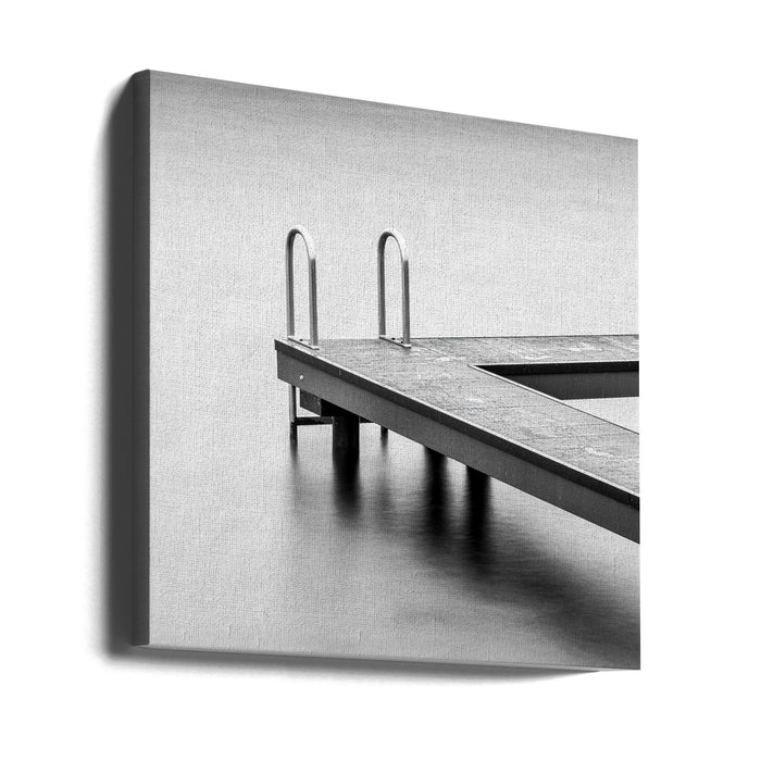 A jetty in a lake by Fred Louwen Square Canvas Print Art for Modern Home Decor. Decorate your office or living room with canvas artwork