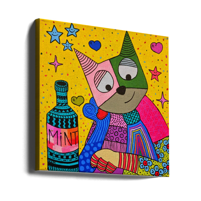 Cat and bottle of mint Square Canvas Art  Gulnara Khamitova 
