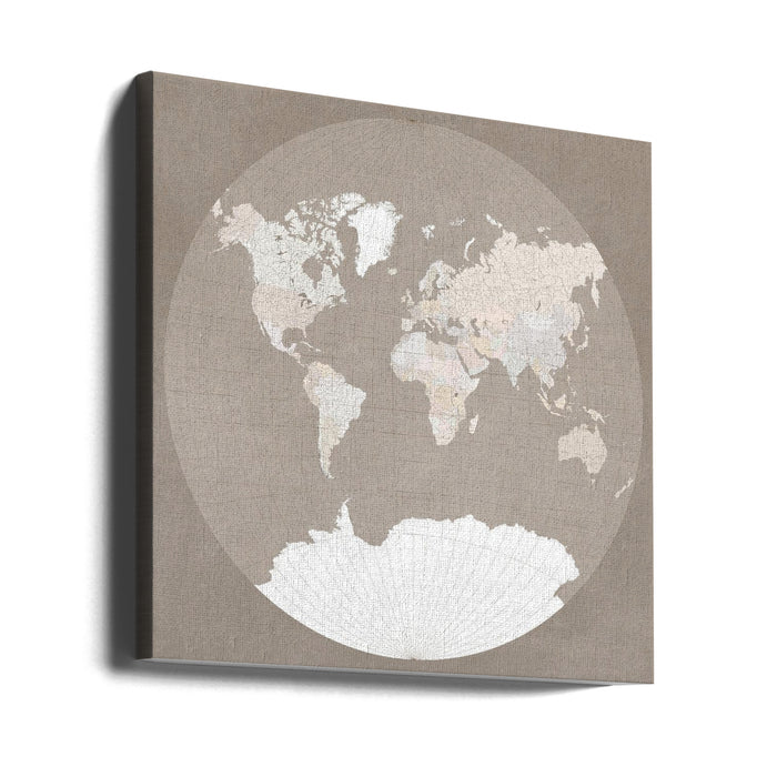 The world map in a circle muted brown Square Canvas Art Print  shopmodernmemory.com 