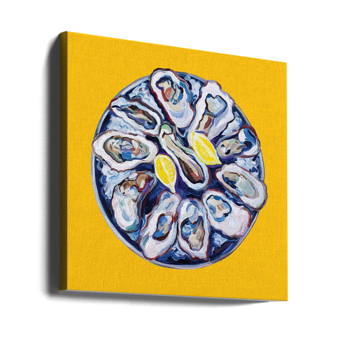 Oysters On a Plate Yellow by Alice Straker Square Canvas Print Art for Modern Home Decor. Decorate your office or living room with canvas artwork