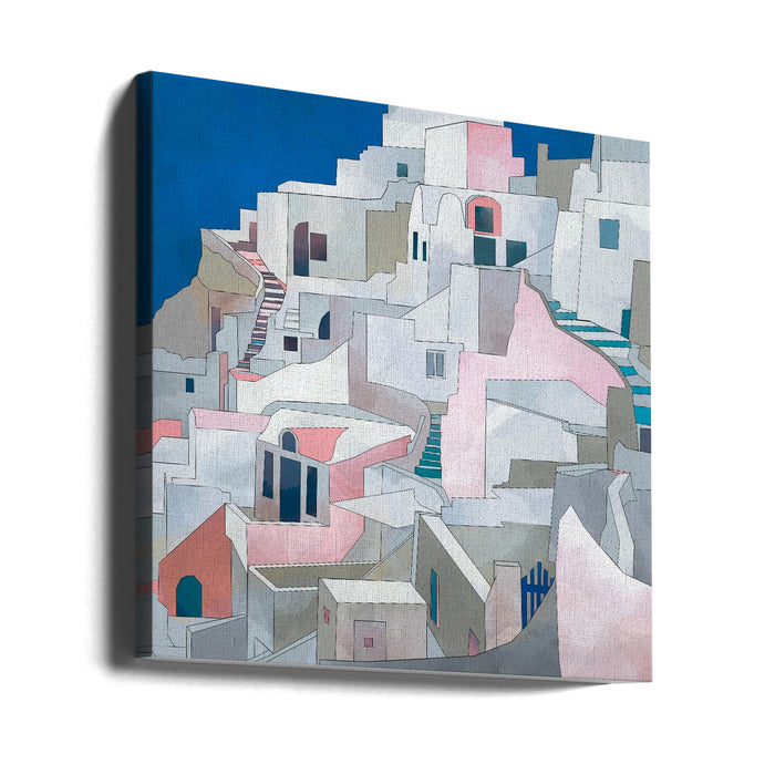 Santorini7x7 by Ana Rut Bre Square Canvas Print Art for Modern Home Decor. Decorate your office or living room with canvas artwork