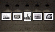 New york art Framed Black and white Bridge Lunchtime Atop a Skyscraper