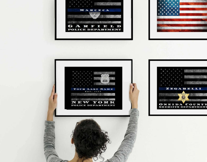 Framed NYPD Thin Blue Line Flag Customized Police officer gift Art Picture Frame Store New Jersey