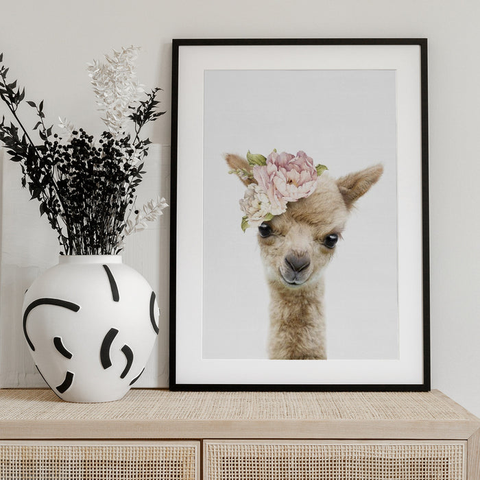 Floral Baby Llama Framed Art Lola Peacock | Home or Office Art