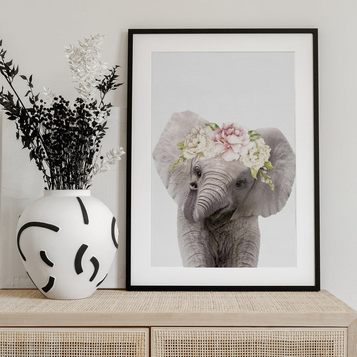 Floral Baby Elephant Framed Art Lola Peacock | Home or Office Art