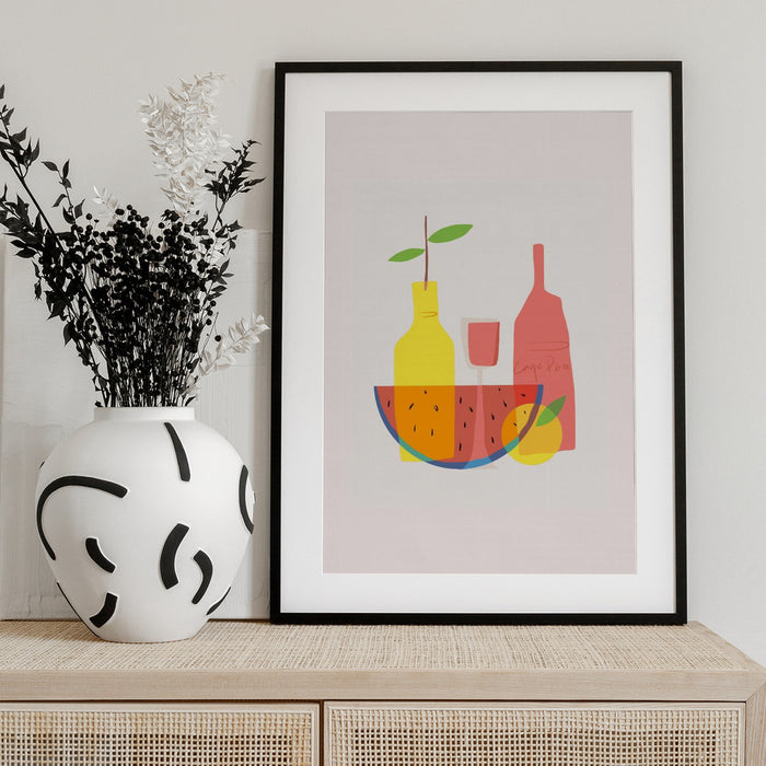 Still Life With Wine and Bottles - Little Dean Framed Art | Home or Office Art