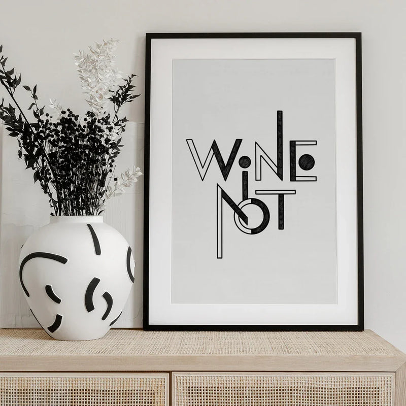 Wine Not hand-drawn text &amp; quote - Rio Soléy Framed Art | Home or Office Art