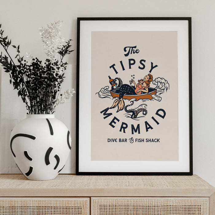 Tipsy Mermaid Dive Bar Mermaid Art - The Whiskey Ginger Framed Art | Home or Office Art