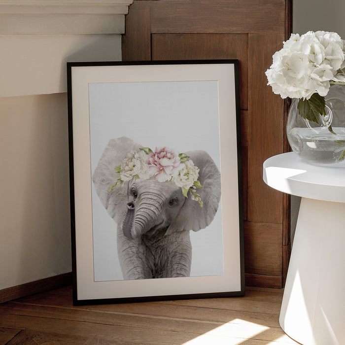 Floral Baby Elephant Framed Art Lola Peacock | Home or Office Art
