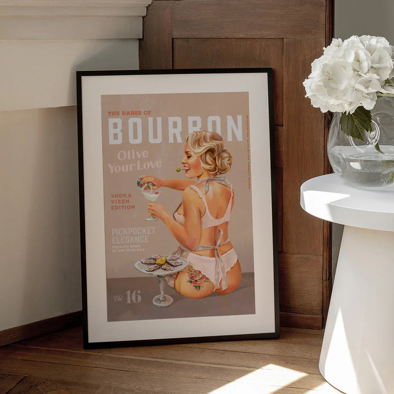 Bourbon Babe Vol 16 Vintage Vodka Martini Pin Up Girl - The Whiskey Ginger Framed Art | Home or Office Art