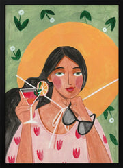 Abstract Modern Bohemian Woman with Cocktail - Caroline Bonne Müller Framed Art | Home or Office Art