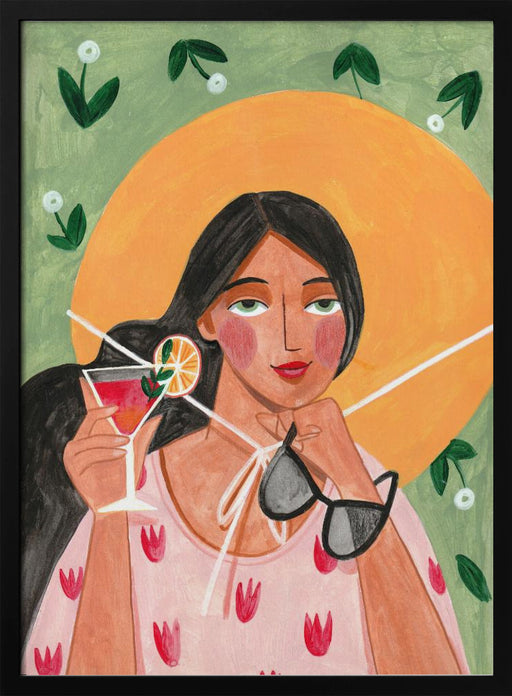 Abstract Modern Bohemian Woman with Cocktail - Caroline Bonne Müller Framed Art | Home or Office Art