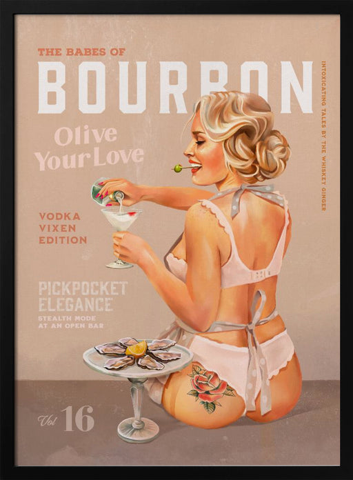 Bourbon Babe Vol 16 Vintage Vodka Martini Pin Up Girl - The Whiskey Ginger Framed Art | Home or Office Art