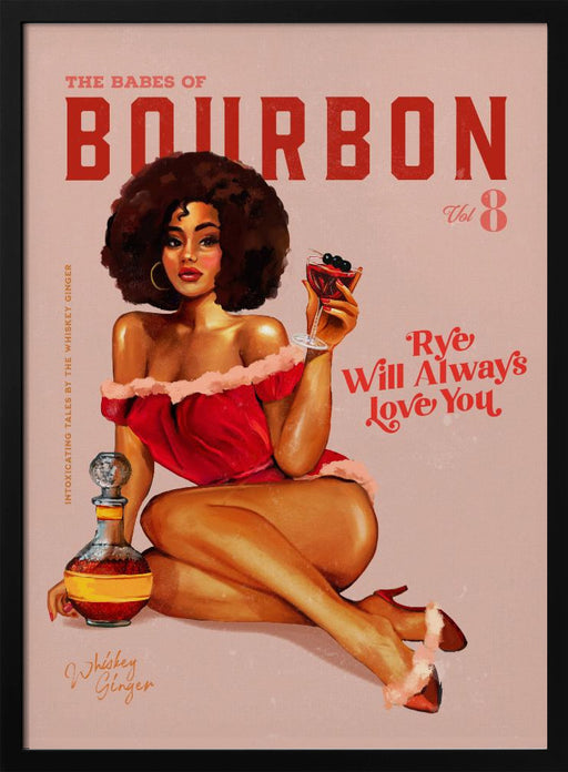 Babes of Bourbon Vol 8 Vintage Pinup Girl With Afro - The Whiskey Ginger Framed Art | Home or Office Art