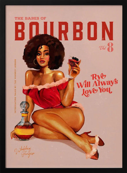 Babes of Bourbon Vol 8 Vintage Pinup Girl With Afro - The Whiskey Ginger Framed Art | Home or Office Art