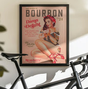 Bourbon Babes Vol 22 Vintage Pinup Girl Drinking A Cocktail - The Whiskey Ginger Framed Art | Home or Office Art