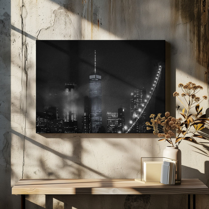 Night cityscape from the Brooklyn Bridge Framed Art Carlos Ramirez | Home or Office Art