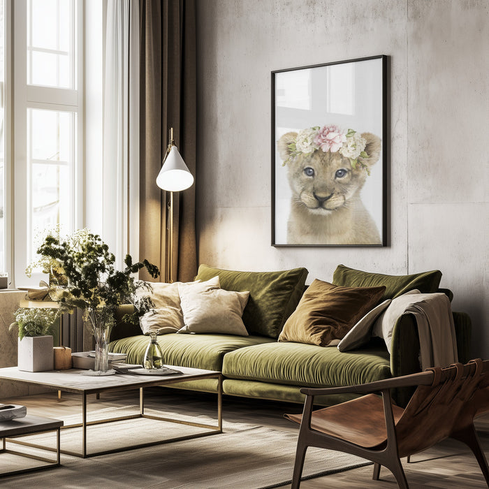 Floral Baby Lion Framed Art Lola Peacock | Home or Office Art