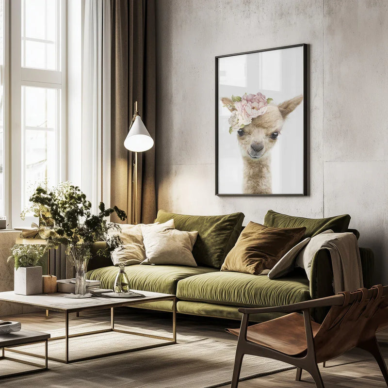 Floral Baby Llama Framed Art Lola Peacock | Home or Office Art
