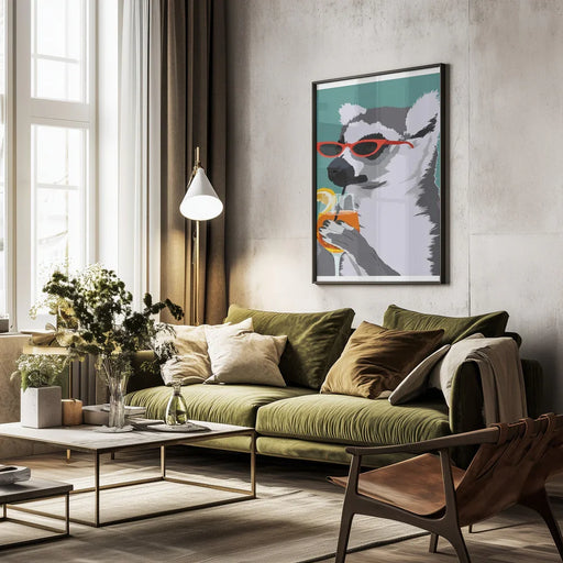 Jugdy Lemur with Drink - ByKammille Framed Art | Home or Office Art