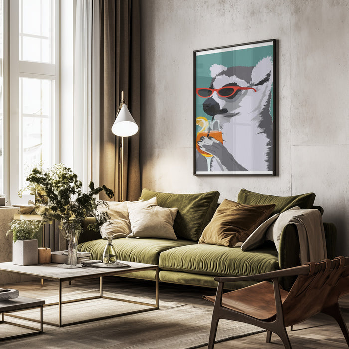 Jugdy Lemur with Drink - ByKammille Framed Art | Home or Office Art