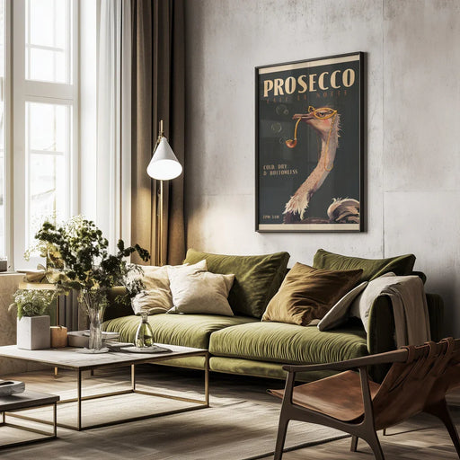 Art Deco Prosecco Wall Art Of An Ostrich - The Whiskey Ginger Framed Art | Home or Office Art