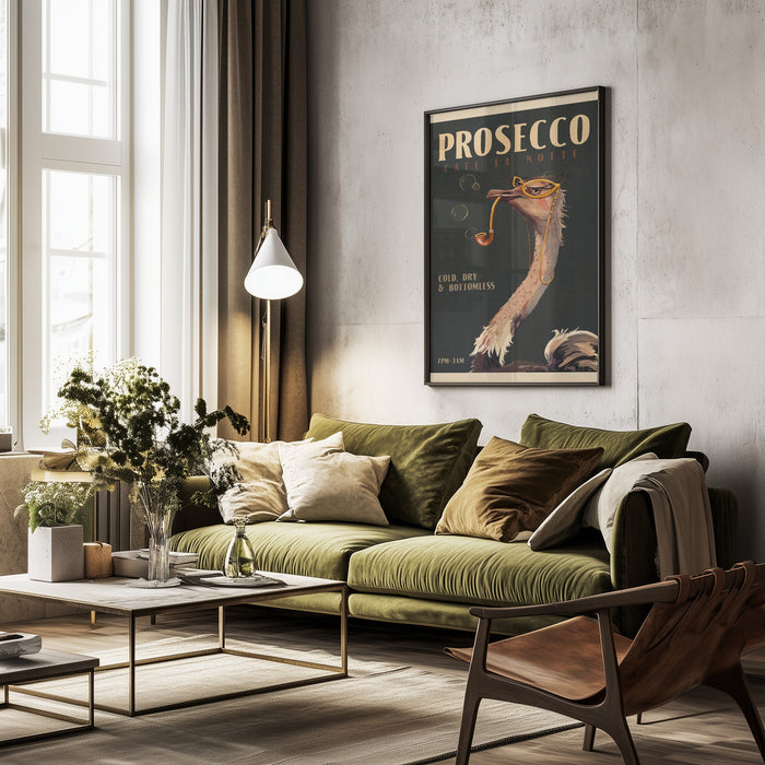Art Deco Prosecco Wall Art Of An Ostrich - The Whiskey Ginger Framed Art | Home or Office Art