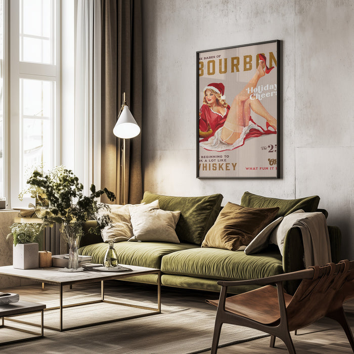 Babes of Bourbon Vol 25 Holiday Cheer Christmas Pinup - The Whiskey Ginger Framed Art | Home or Office Art