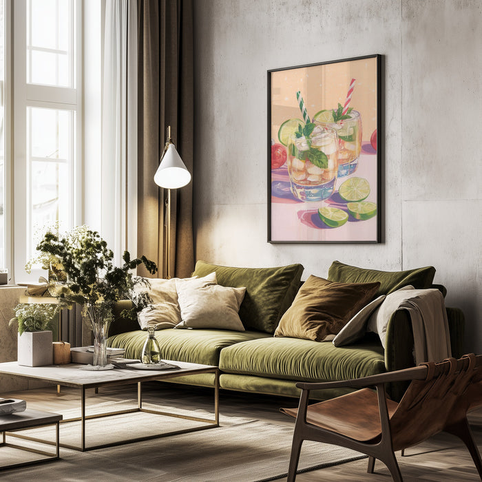 Mojito Summer Cocktails with Lime and Mint - Melloi Art Prints Framed Art | Home or Office Art