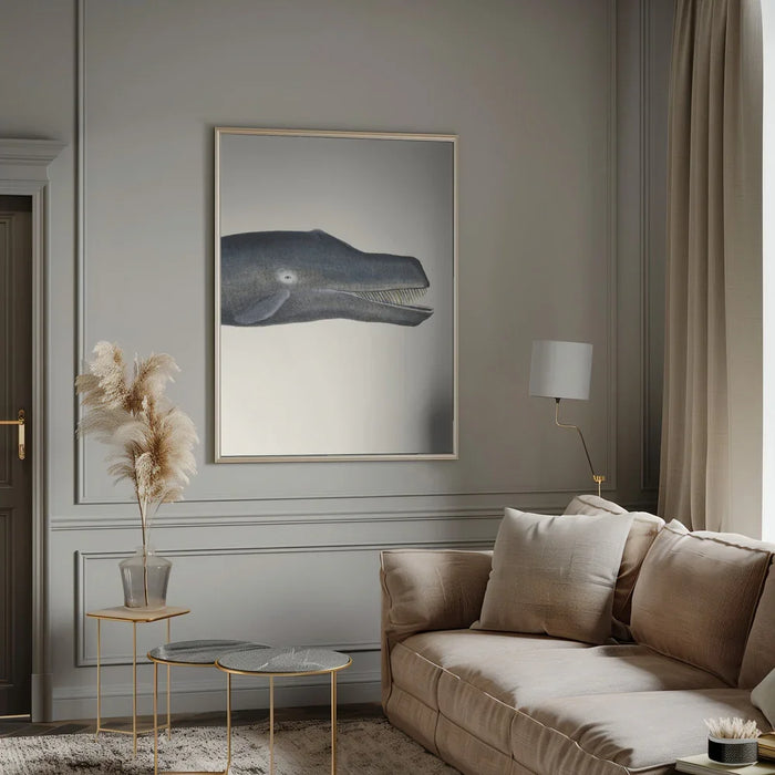 Whale I Tight Crop   Handcolored Sealife Lithograph 1824 - Vintage Poster Framed Art | Home or Office Art