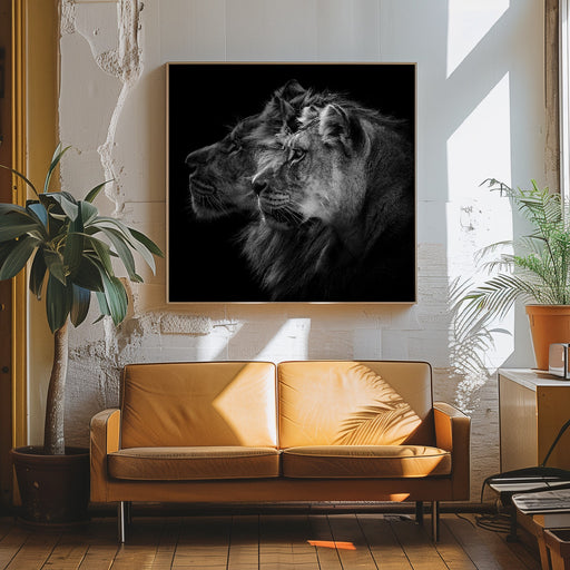 Lion and  lioness portrait Square Canvas Art  Laurent Lothare Dambreville 