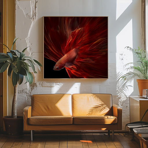 Red Fire Bettafish Square Canvas Art  Antonyus Bunjamin (Abe) 