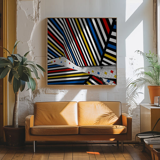 Mondriaan coloured hall by Huib Limberg Square Canvas Print Art for Modern Home Decor. Decorate your office or living room with canvas artwork