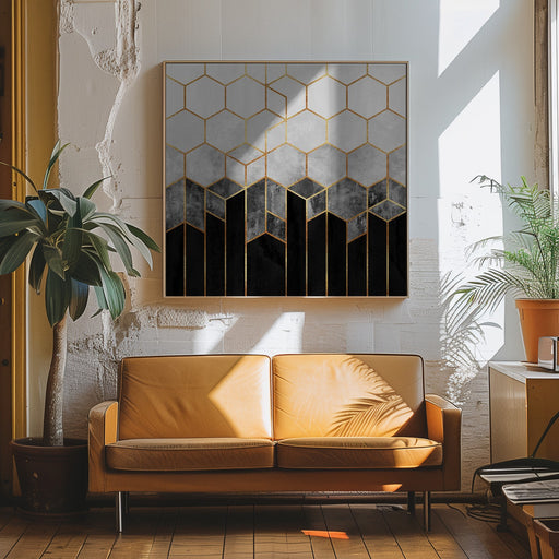 Charcoal Hexagons Square Canvas Art  Elisabeth Fredriksson 