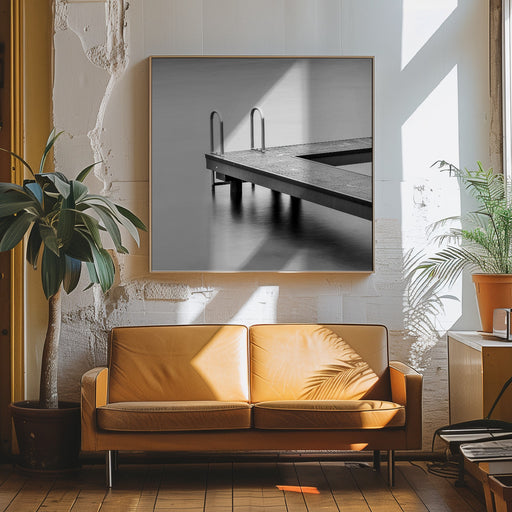 A jetty in a lake by Fred Louwen Square Canvas Print Art for Modern Home Decor. Decorate your office or living room with canvas artwork