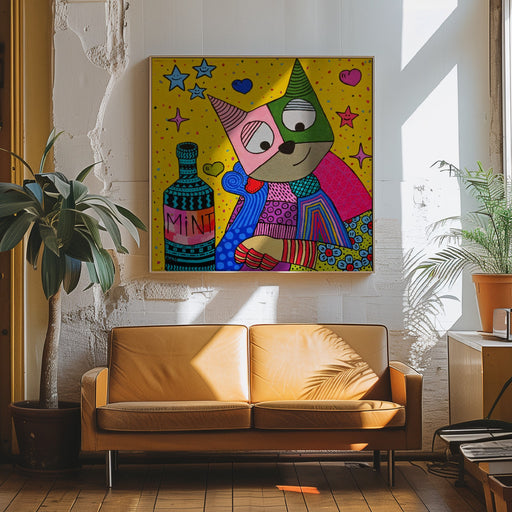 Cat and bottle of mint Square Canvas Art  Gulnara Khamitova 