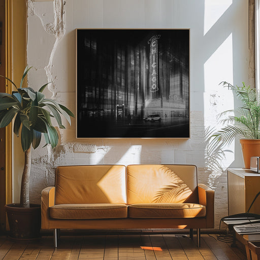 Chicago Theatre by Roswitha Schleicher-Schwarz Square Canvas Print Art for Modern Home Decor. Decorate your office or living room with canvas artwork